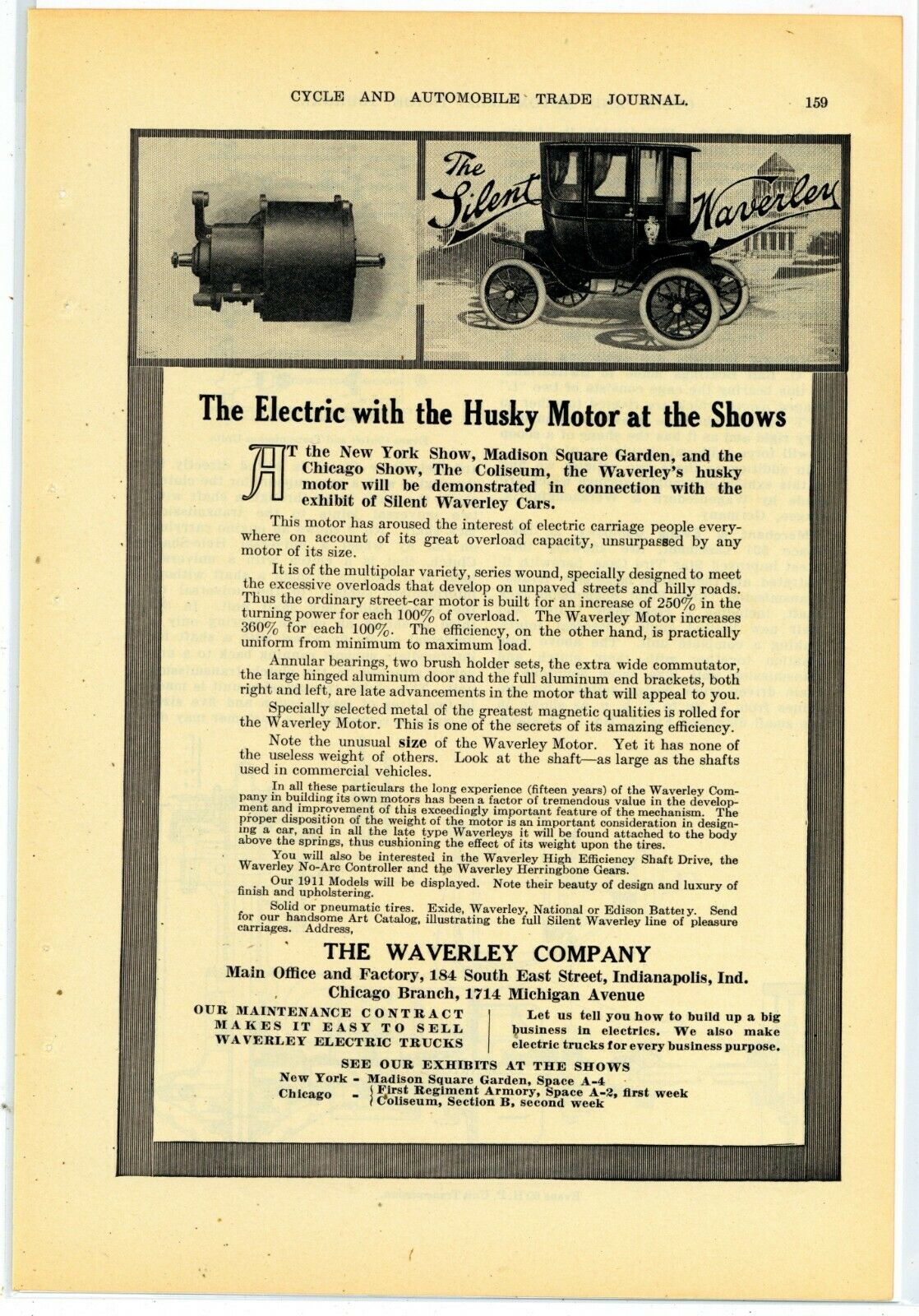 1911 Waverly Electric Carriage Ad: "the Silent Waverly" - Indianapolis, Indiana