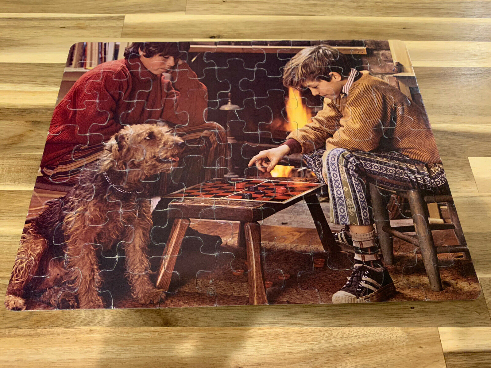 Vtg 1970s Whitman Family Guild Jigsaw Puzzle Large Pieces Checkers Boys Dog Fire