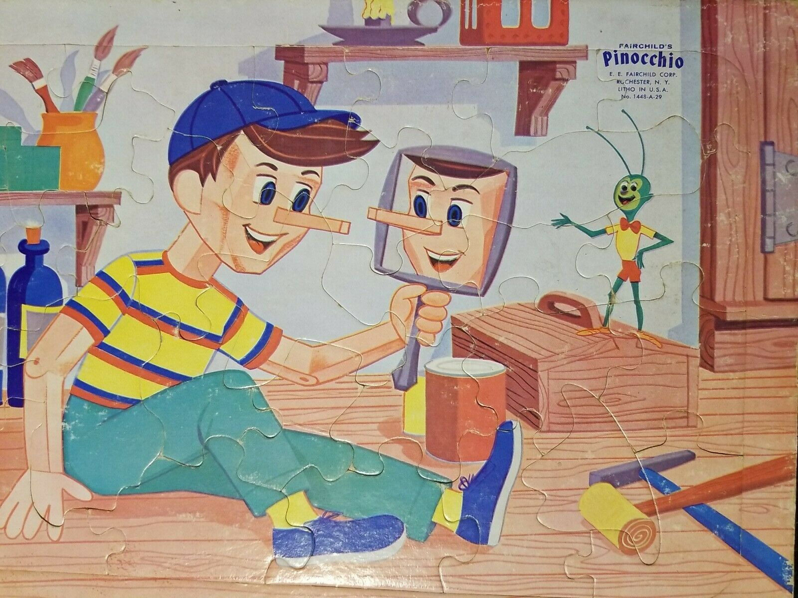 Vtg Fairchild's Pinocchio Litho Puzzle, Old Pinocchio Puzzle Complete & Rare!