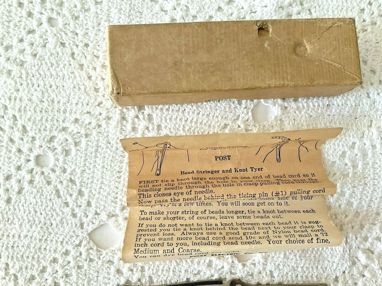 Post Electric Company Bead Stringer Knot Tyer Vintage Original Box Instructions