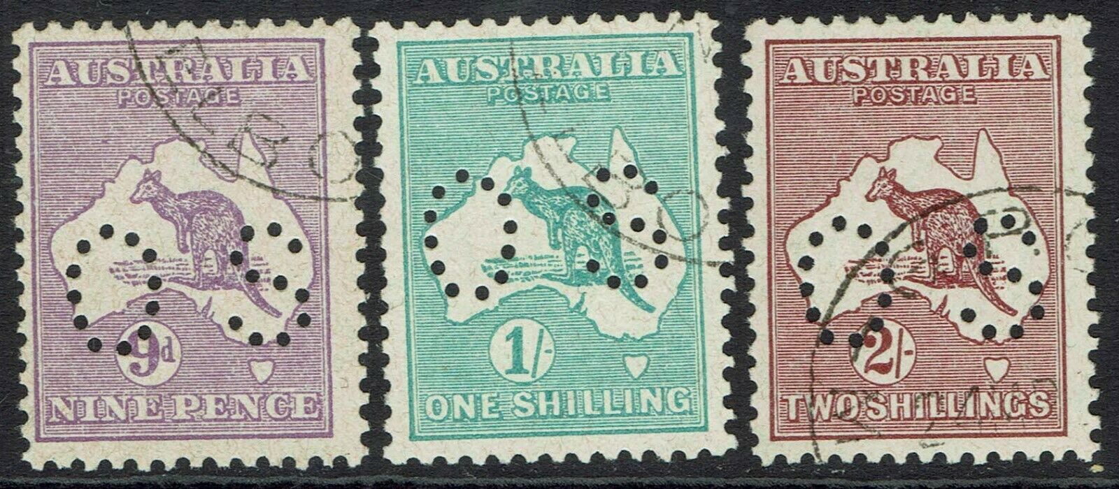 Australia 1929 Kangaroo Os 9d 1/- And 2/- Small Multi Wmk Used/cto