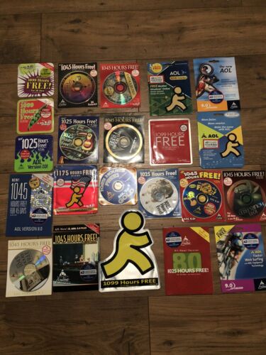 Lot Of 22 Vintage Aol Discs- Cd - Versions 7.0 - 9.0 Free Trail Hours New Sealed
