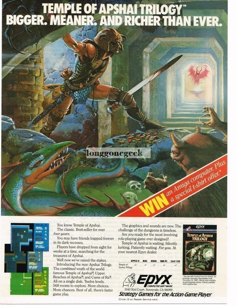 1985 Epyx Temple Of Asphai Trilogy Computer Video Game Fantasy Rpg Vintage Ad