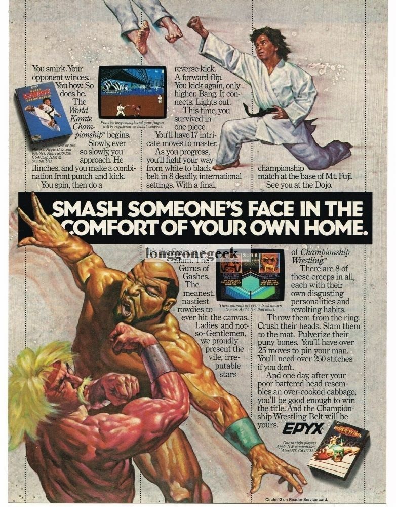 1986 Epyx World Karate Championship Wrestling Computer Video Game Vintage Ad