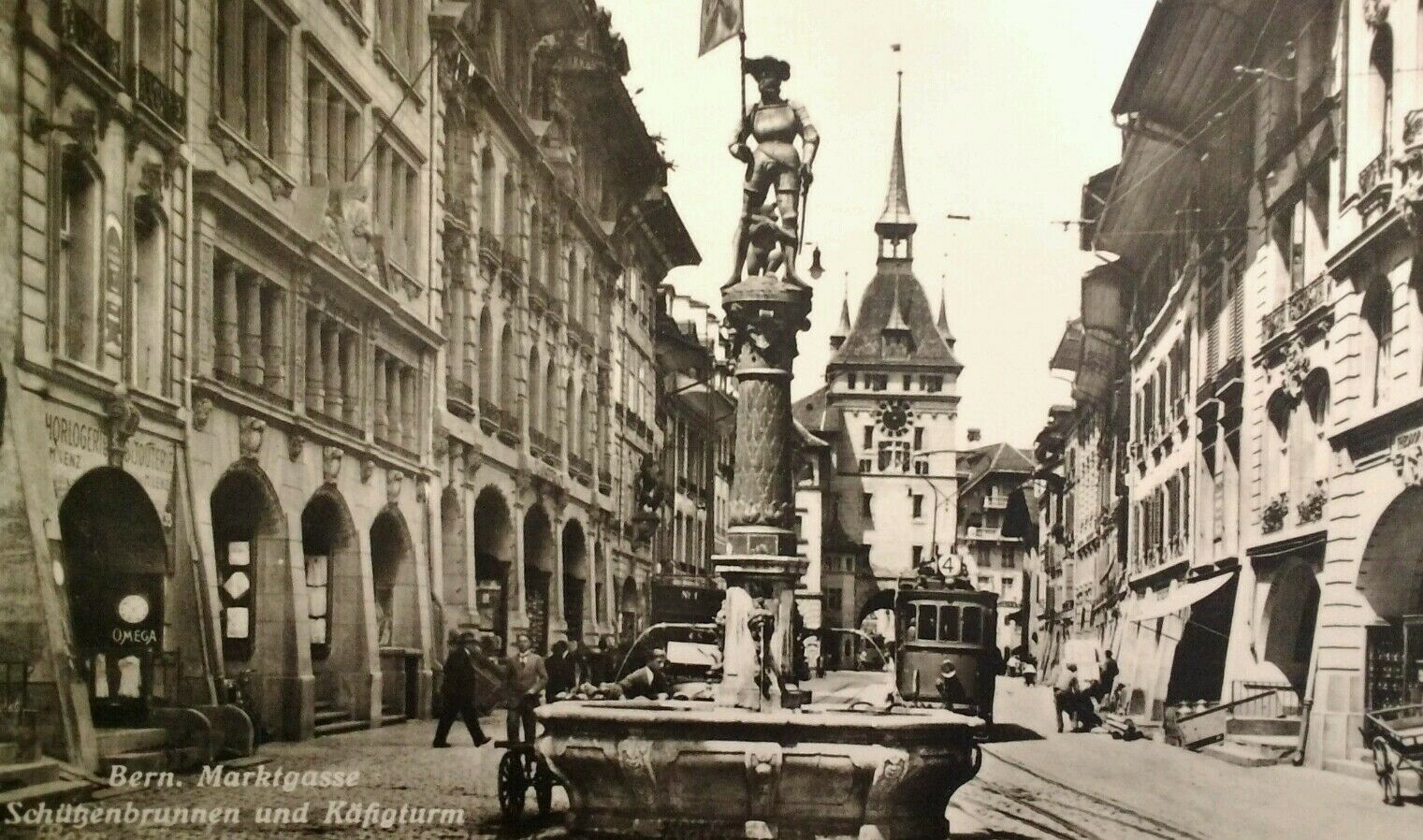 Bern Switzerland Rppc Postcard Early 1900s Kafigturm Train Omega Watch A Wehrli