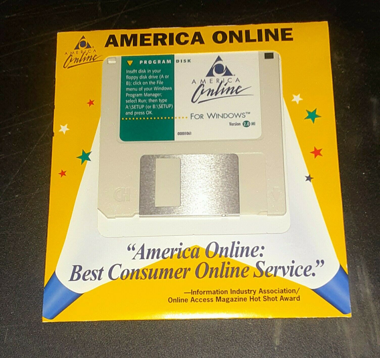 One 1995 Vintage America Online Aol 3.5" Install Disk For Windows Ver. 2.0
