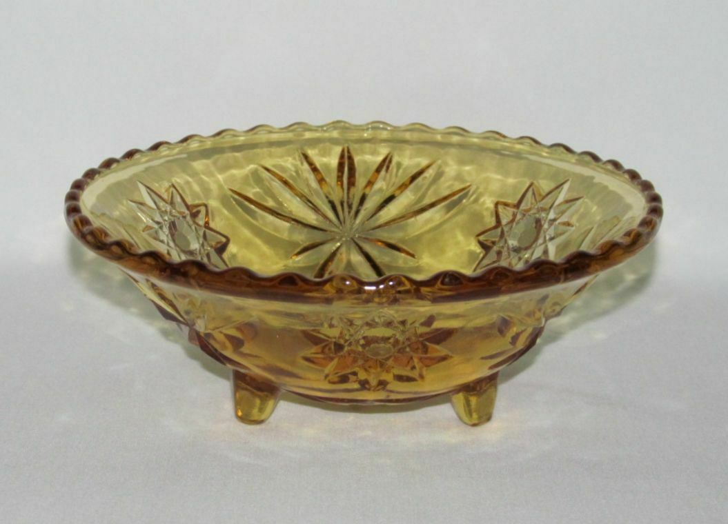 Anchor Hocking Eapc "star Of David" Yellow 3-ftd Round Bowl (early Am Prescut)