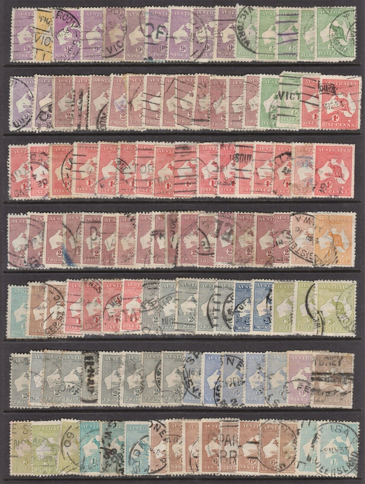 Australia Over 100 Used Kangaroos - Different Watermarks To 5s Value All Seconds